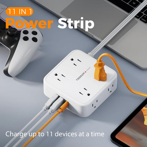 TESSAN 10 FT Extension Cord with Multiple Outlets, 8 AC Outlets, 900J Surge Protector Power Strip