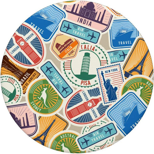 Travel Stamps Visa Vacation Seamless Pattern PopSockets Grip and Stand for Phones and Tablets
