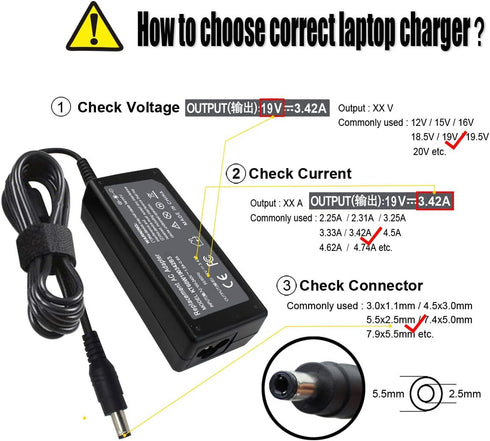 19V 3.42A 65W AC Charger for Toshiba Satellite PA3714U-1ACA PA3917U-1ACA C55 C55T-A5222 Adapter 5.5x2.5mm