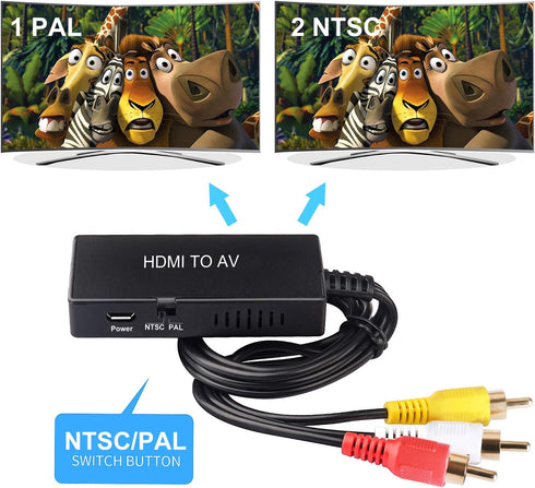 HDMI to RCA Converter, HDMI to AV 3RCA CVBs Composite Video Audio Adapter for TV Stick, Roku, DVD