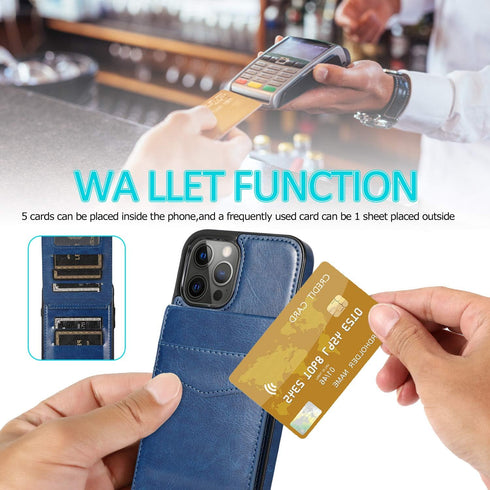 Leather Wallet Case for iPhone 12 - Wallet Case with Credit Card Holder, 6.1 Inch (Blue)
