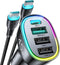 USB C Car Charger 45W 4 Ports Fast PD3.0 & QC3.0 Car Charger Adapter with USB C to C Charging Cable