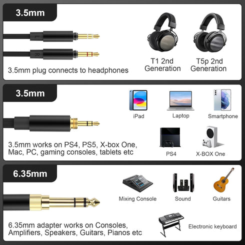 3m/9.8FT Replacement Upgrade Audio Cable, Compatible with Beyerdynamic T1 II / T5P 2nd / T5 III Generation Headphones
