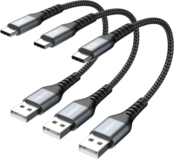 SUNGUY 6 inch Short USB C Cable 3Pack - 3A USB A to USB C Fast Charging Cable, Compatible with iPhone, Samsung