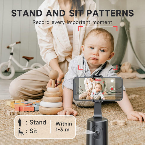 Auto Face Tracking Tripod - 360° Rotation Phone Holder with Remote, Gesture Control, Rechargeable Smart Shooting for