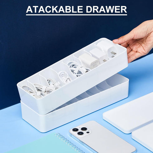 Tatuo 2 Pcs Cable Organizer Box with Wire Ties, Plastic Cord Storage Box with Lid for Home Office Accessories