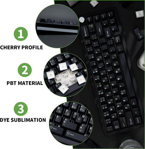 PBT Keycaps 129 Keys Minimalist Black Keycaps - Dye Sublimation Custom Keycaps for Cherry Gateron MX Switches Mechanical