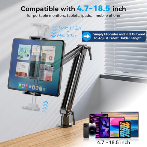 Jakeko 15.6" 360 Adjustable Portable Monitor Stand - Rotating Base Tall Tablet Desk Arm Holder Stand for iPad