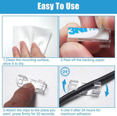40PCS Clear Adhesive Cable Clips, Upgraded Wire Holders for Wall, Strong Cord Organizer for Under Desk, Indoor/Outdoor
