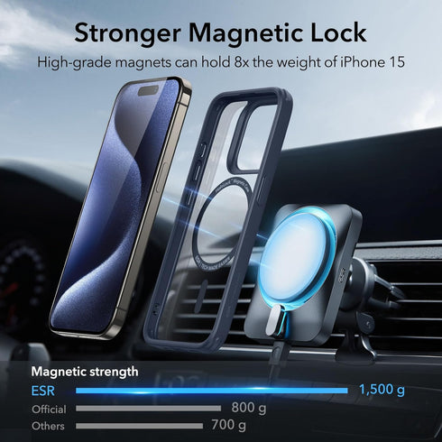 ESR Classic Series Clear Dark Blue Case for iPhone 15 Pro Max, MagSafe Compatible, Military-Grade, Scratch-Resistant.