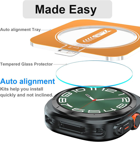 2 Pack 9H Tempered Glass Screen Protector for Samsung Galaxy Watch Ultra 47mm (2024), Waterproof HD Film