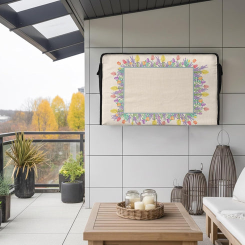 EZON-CH 40-43 inch Outdoor TV Cover Floral Plants Tuilps Lavender Linen Texture Weatherproof TV Screen Protector