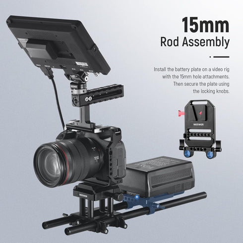 NEEWER V Mount Battery Plate, Dual 15mm Rod Clamps, Metal V Lock Battery Mounting Plate for Camera Rig Cage