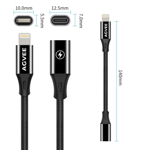 AGVEE 4 inch 30W USB-C to Lightning Cable Adapter, Type-C to 8 Pin Male Fast Charging for iPhone 13 12 11, Black
