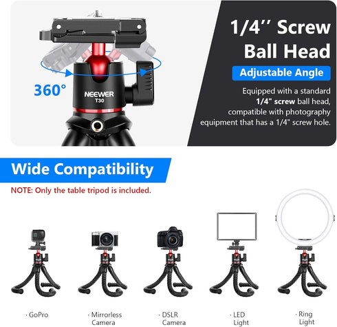 NEEWER Camera Tripod with Remote, Mini Flexible Stand with Action Camera Mount Adapter for Hero 12 11 10 9