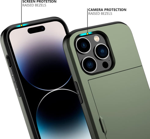 Nvollnoe iPhone 14 Pro Case with Card Holder, Heavy Duty Protective Dual Layer Shockproof Slim Wallet Case for Women &