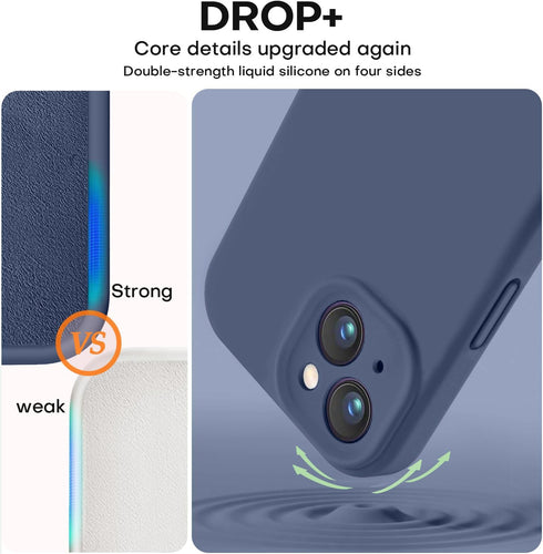 Vooii iPhone 13 Case - Navy Blue, Liquid Silicone, Shockproof, Camera Protection, Soft Anti-Scratch Microfiber Lining,