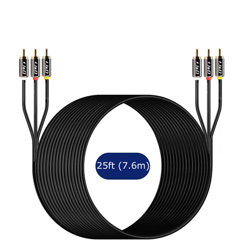 J&D 3RCA to 3RCA Cable, 25 Feet Heavy Duty Gold Plated Copper Shell 3 RCA Male to Male Stereo Audio Cables