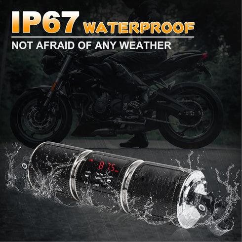 Motorcycle Speaker Systems BT Waterproof Stereo Speakers Bar Mount 7/8-1.25 inch with AUX-in, USB, microSD, FM Radio