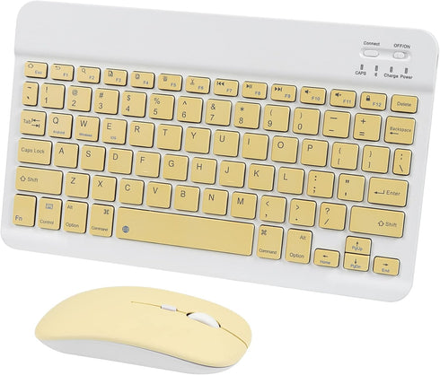 Super Space Wireless Bluetooth Keyboard and Mouse Combo, Ultra-Thin 2.4 GHz for iPad Pro/Air and Other Devices, Yellow