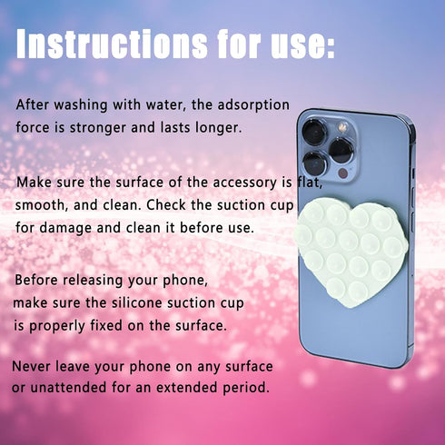 Vilbocr 3PCS Silicone Suction Phone Case Mount,Double-Sided Heart Shaped Non Slip Suction Cup Phone Mount,Hands-Free