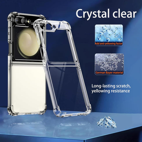 for Samsung Galaxy Z Flip 6 Clear Case with Tempered Glass Screen Protector, Slim Fit Shockproof Cover