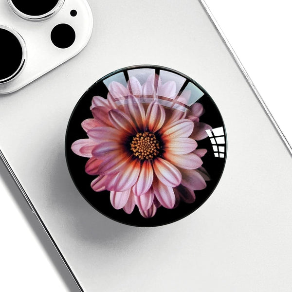 Translucent Clear Phone Grip with Expanding Kickstand, Pink Daisy Flower Design for Smartphones