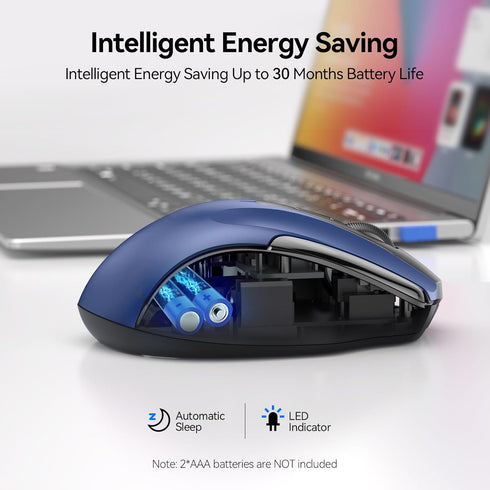 TECKNET Wireless Mouse, 2.4G & BT5.0/3.0 Silent Mouse, 4800 DPI, 6 Buttons, Wide Compatibility - Blue