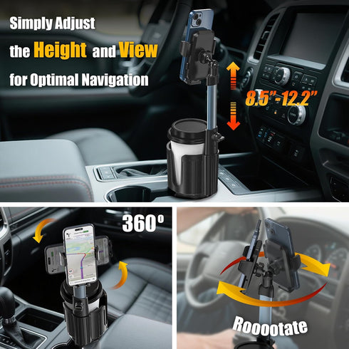 AKREDERY 2-in-1 Car Phone Mount with Cup Holder Expander - Upgraded Anti-Shake Cup Phone Holder for SUVS Trucks