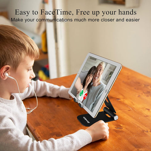 YOSHINE Upgraded Phone Stand for Desk, Adjustable Foldable Aluminum Holder for All iPhone Smartphones and iPad Tablets