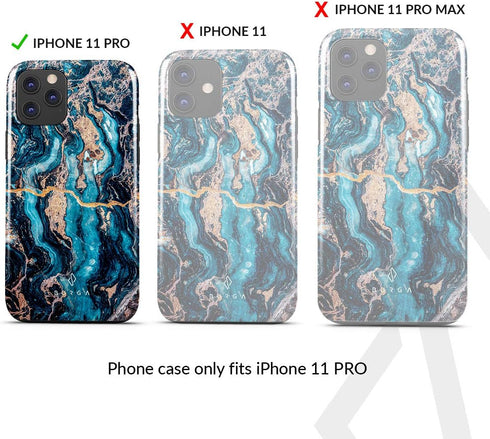 BURGA Hybrid 2-Layer Hard Shell + Silicone Phone Case for iPhone 11 PRO - Crystal Blue Teal Turquoise Marble