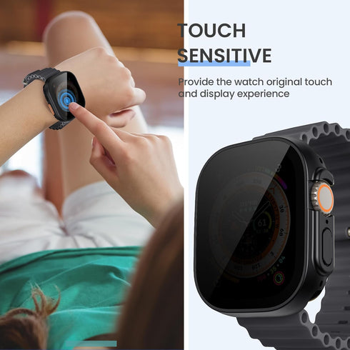 Tensea 2-in-1 Waterproof Case for Apple Watch Ultra 2, 49mm Protective PC Face Cover with Privacy Tempered Glass
