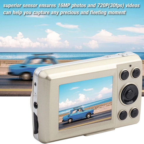 FHD 720P Digital Camera for Kids, Compact Point and Shoot with 16X Zoom, Portable Small Camera (Gold)