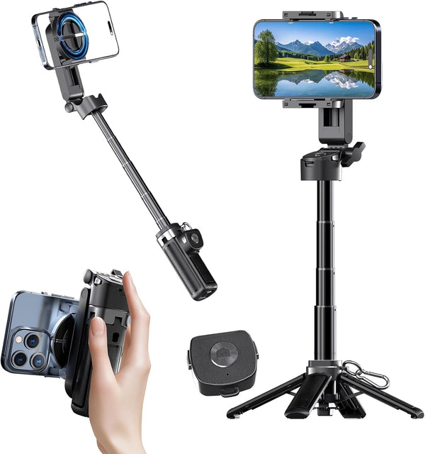 Auduto Magnetic Phone Tripod Stand, Portable Mini Selfie Stick for iPhone 16/15/14/13/12 &