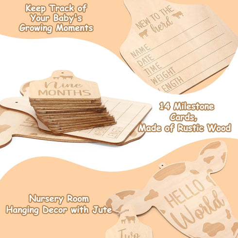 Huray Rayho Cow Baby Monthly Milestone Cards Western Wooden Cow Print Baby Milestone Signs, Baby Stuff, Newborn