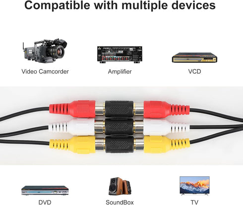 RCA Female to Female Coupler, 3 Pack Audio Video RCA Adapter Connector Gold Plated RCA Jack to Jack Converter RCA Cables Extender for Amplifier, Speaker, TV, RCA Cable, Gold
