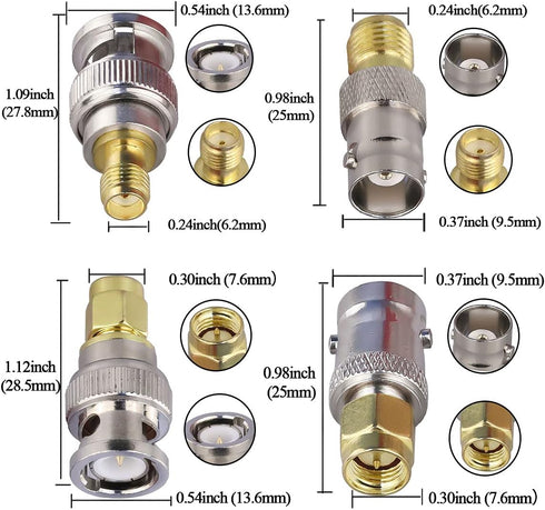 4PCS SMA to BNC Antenna Coax Adapter Connector, SMA Male Female to BNC Male Female Coaxial Adapters for SDR