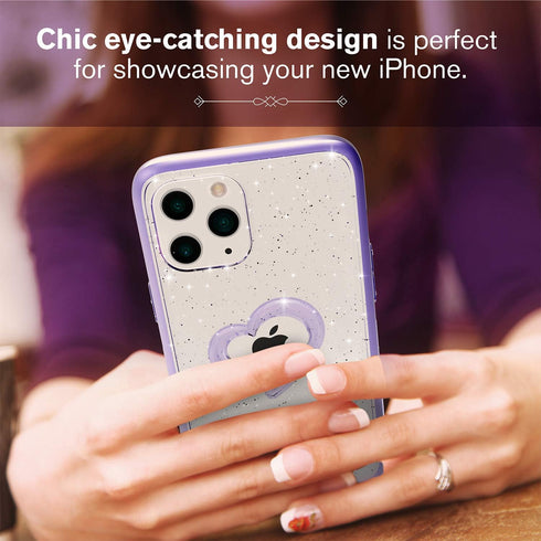 VENA vLove Glitter Clear Case for Apple iPhone 12 Pro Max (6.7"-inch), Heart Shape Dual Layer Slim Hybrid Clear Bumper