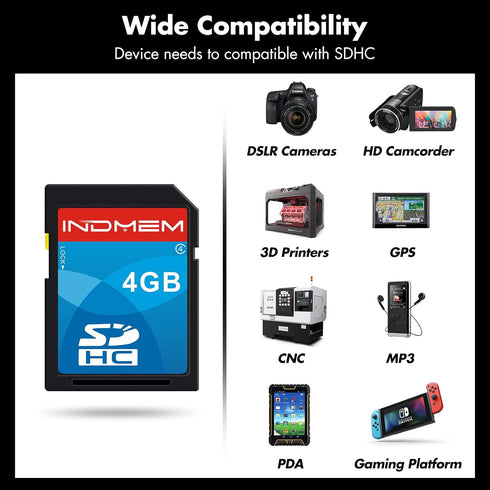 INDMEM SD Card 4GB SDHC Class 4 Flash Memory Card, 2 Packs for Digital Cameras