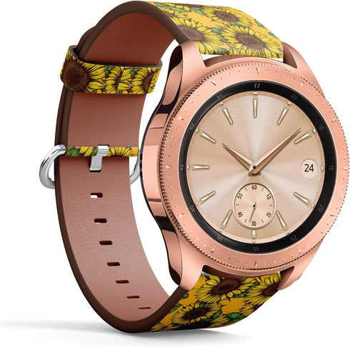 Compatible with Samsung Galaxy Watch (42mm) - Leather Watch Wrist Band Strap with Quick-Release Pins (Sunflower Fabric)
