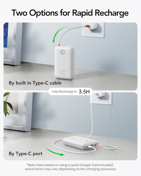 Power Bank 20000mAh 30W Fast Charging Portable Charger with Built-in Cables & LED Display for iPhone, Samsung