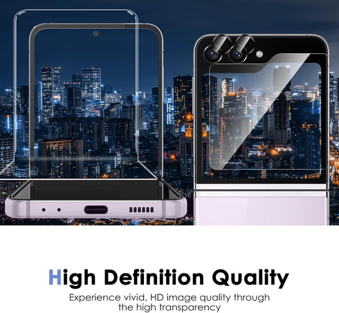 Fotbor Samsung Galaxy Z Flip 5 Screen Protector Pack: 3 Inner Flexible Films, 3 Tempered Glass Back Protectors, 2