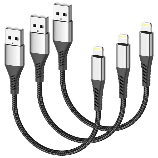 Short iPhone Charge Cable 6 Inch, 3Pack 0.5 Foot USB to Lightning Cord Braided for iPhone 14/13/12/11 Pro Max, iPad Air
