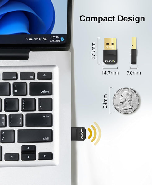 Kinivo (BT6.0, 11/10/8.1/8) Headsets, USB Bluetooth Adapter for PC Plug & Play Wireless Dongle Receiver for Ubuntu