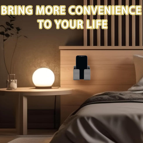2 Pcs Wall Mount Phone Holder with 3M Adhesive, Phone Stand with Data Cable Receiving Hole, Charger Remote Control