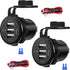 12V USB Outlet, 3 USB Charger Socket for Car, Boat, Marine, Bus, Truck, Golf, RV, Motorcycle and More - 2-Pack
