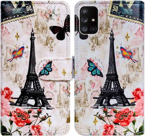 Case for Galaxy A71 5G - Paris Tower Butterfly Leather Flip Wallet Cover with Card Slot Holder