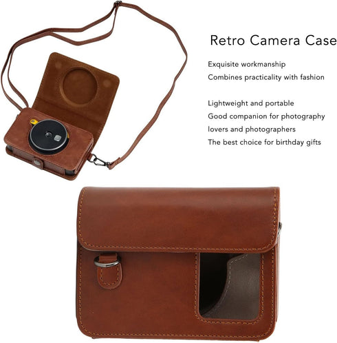 Retro Camera Case, Mini Shot 3 PU Leather Waterproof Handbag, Lightweight Camera Backpack for Women, Brown Camera Case
