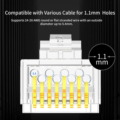 AMPCOM RJ45 Connectors, Standard Modular Plugs, UTP Gold-Plated 2 Pieces Suit CAT6 RJ45 8P8C Crimp End for Ethernet
