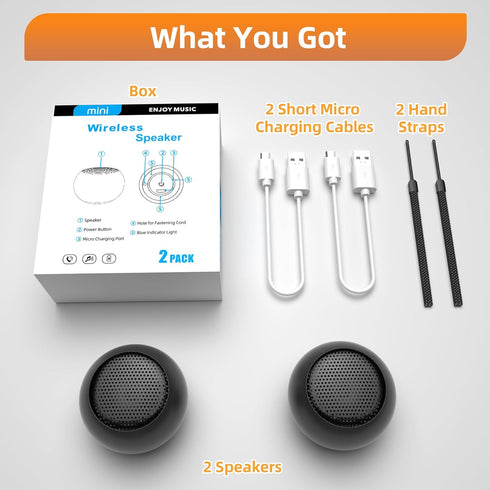 2Pack Portable Mini Speaker, Bluetooth Tiny Speaker, Wireless Micro Speaker with Rechargeable Battery (Black)